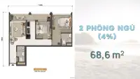 Layout thiết kế căn hộ 2 Phòng Ngủ, diện tích 68,6m2 dự án Blanca City Sun Group Layout thiết kế căn hộ 2 Phòng Ngủ, diện tích 68,6m2 dự án Blanca City Sun Group